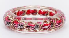Chanel Red Lucite Chain Inlay Bangle Bracelet
