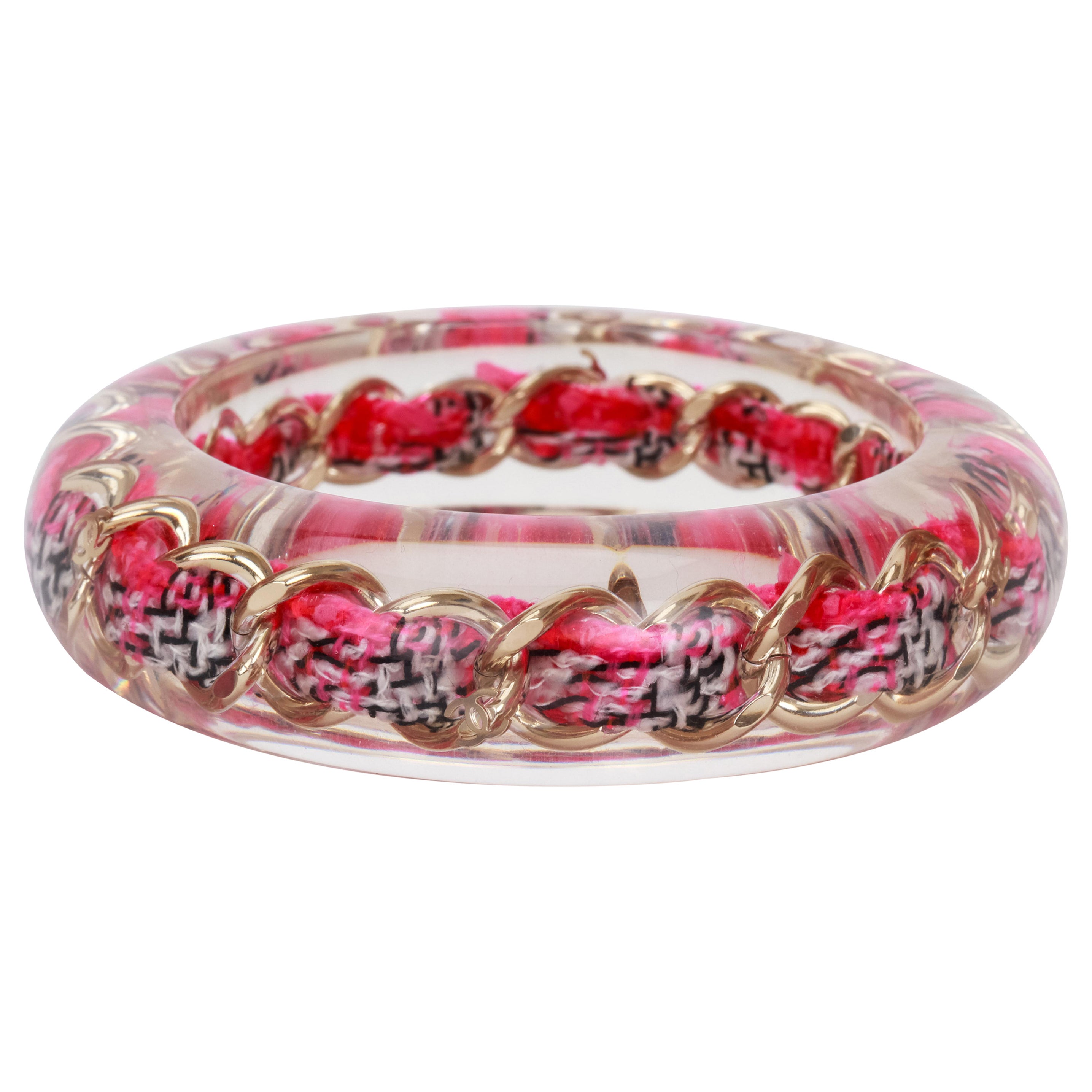 Chanel Pulsera brazalete con incrustaciones de cadena de lucita roja