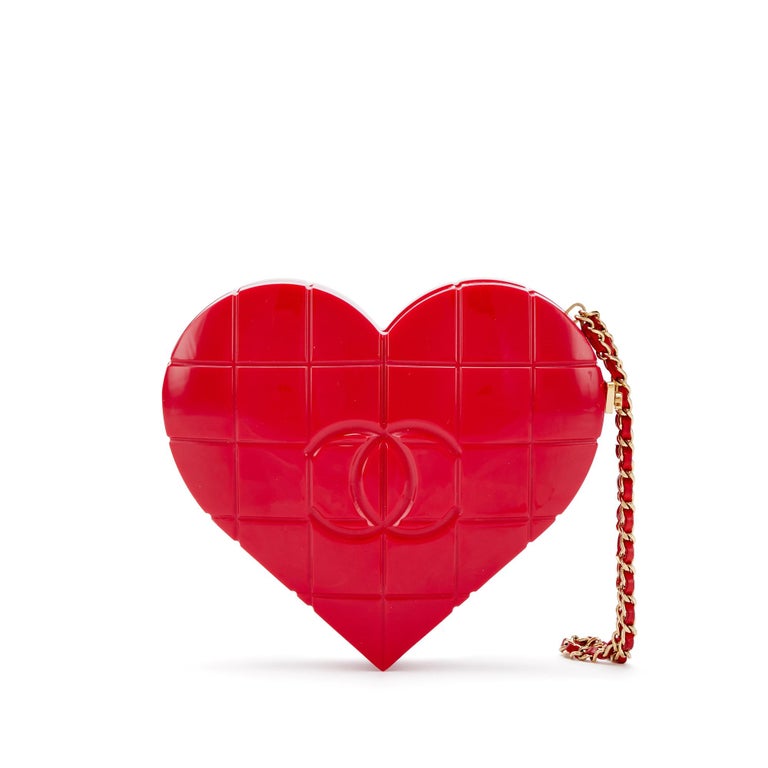 CHANEL Red Lucite Gold Hardware Heart Clutch Evening Top Handle Bag at  1stDibs