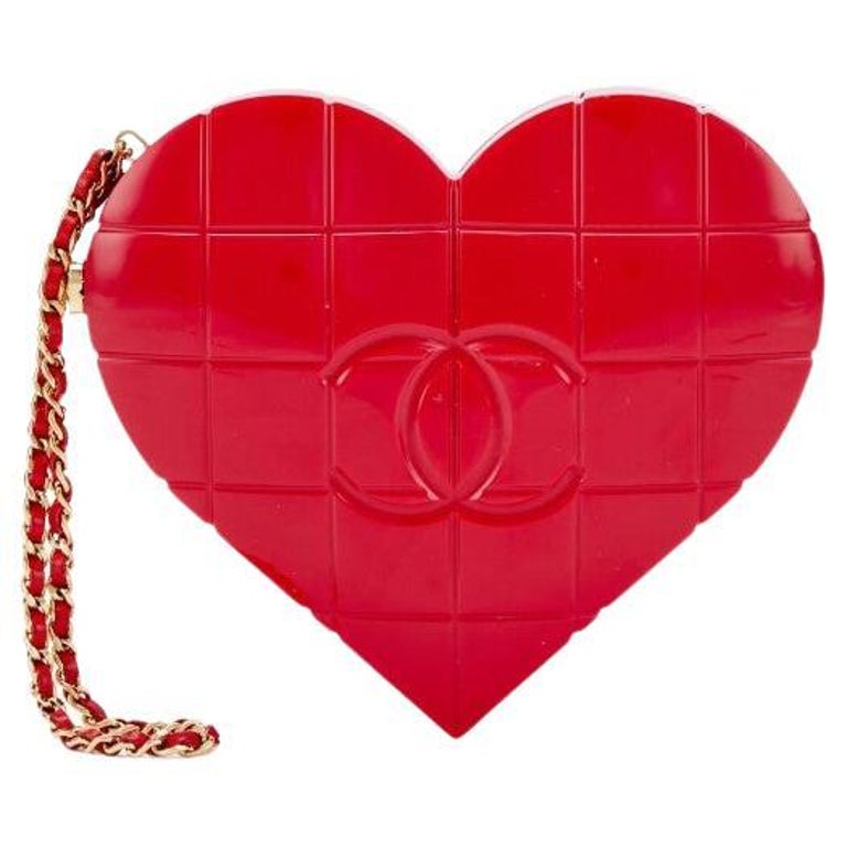 CHANEL Red Lucite Gold Hardware Heart Clutch Evening Top Handle Bag