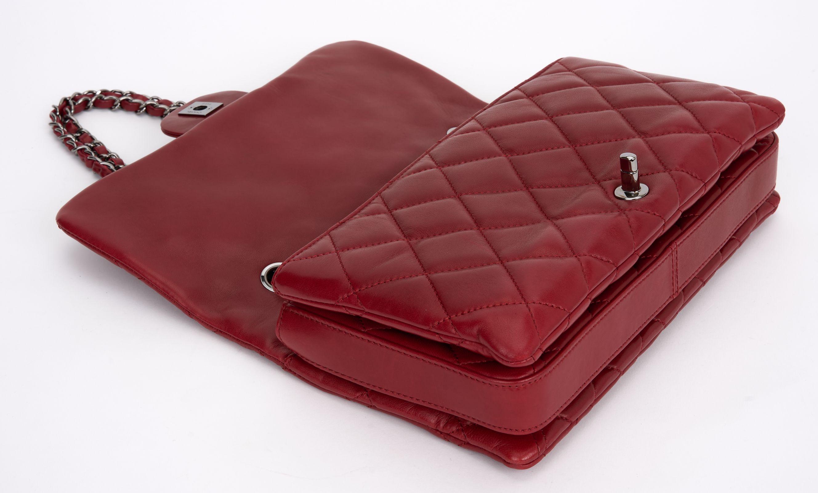 Chanel Red Maxi Accordion Flap Bag For Sale 1