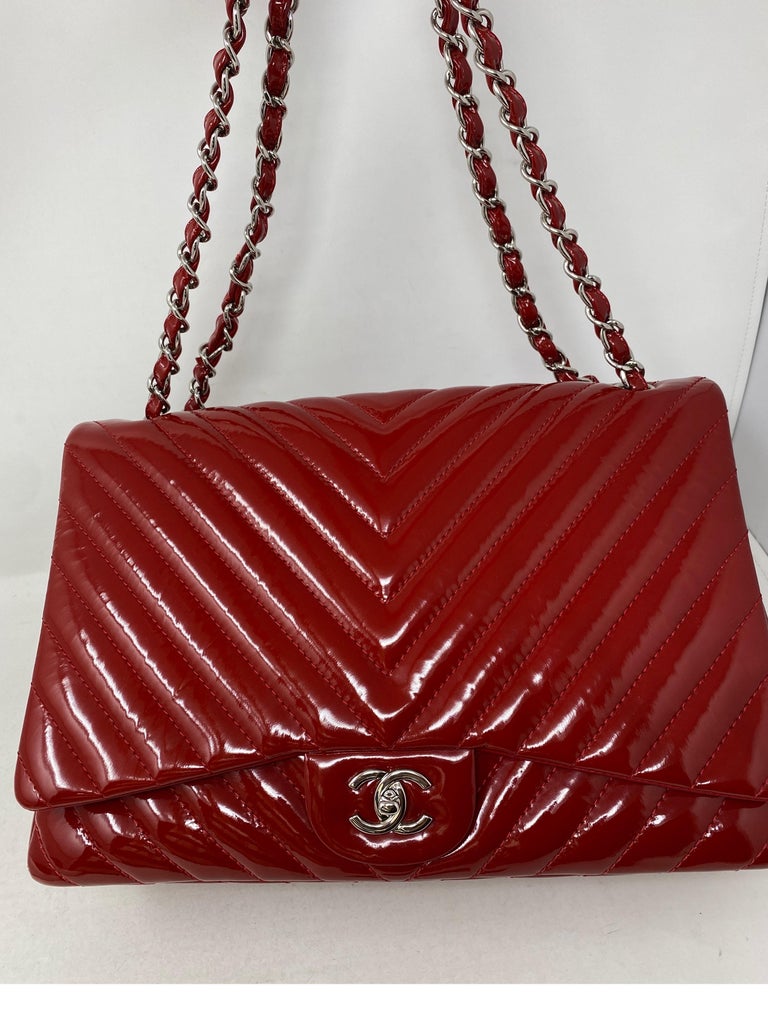 Chanel Red Maxi Chevron Patent Leather Bag