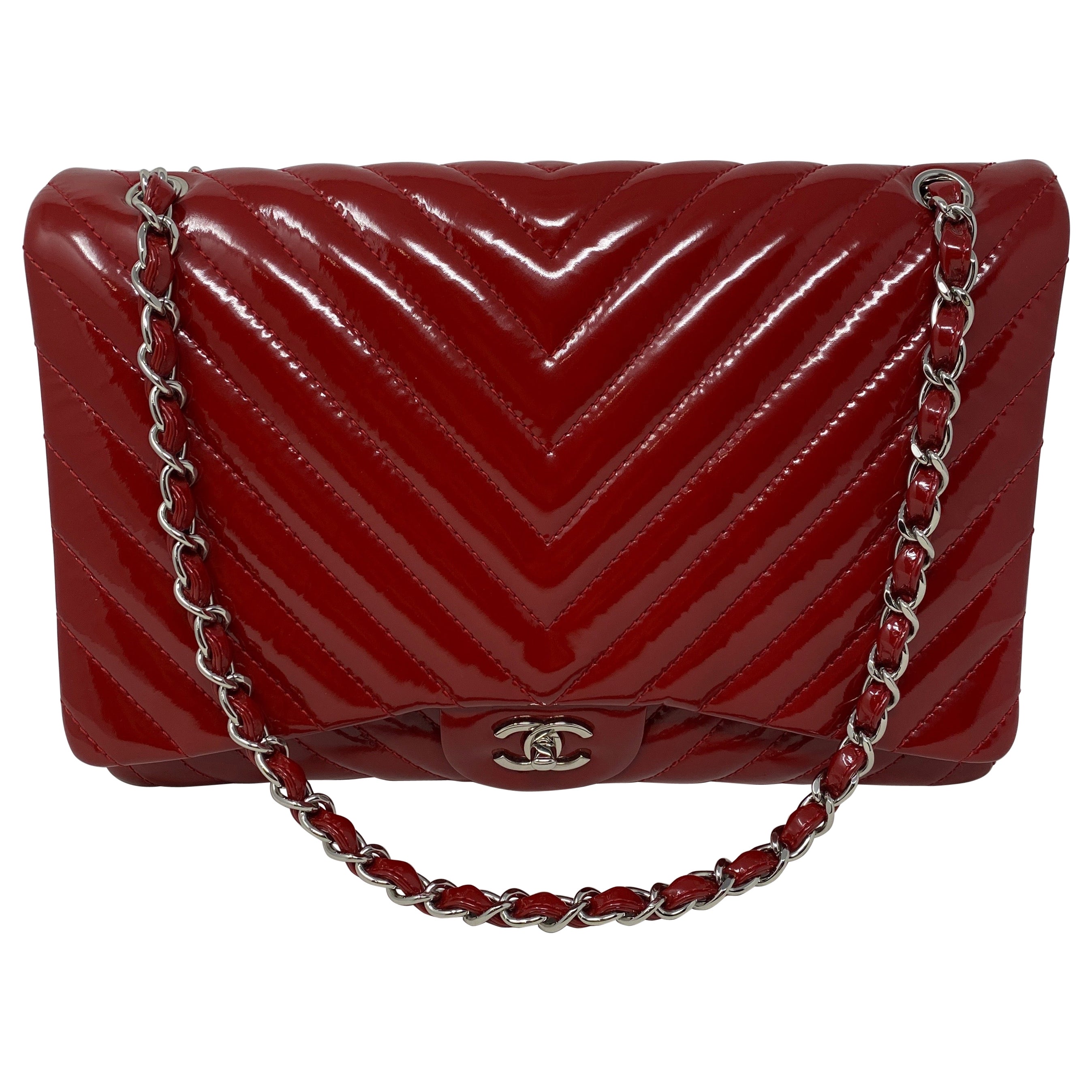 Chanel Rote Maxi-Chevron-Lackledertasche