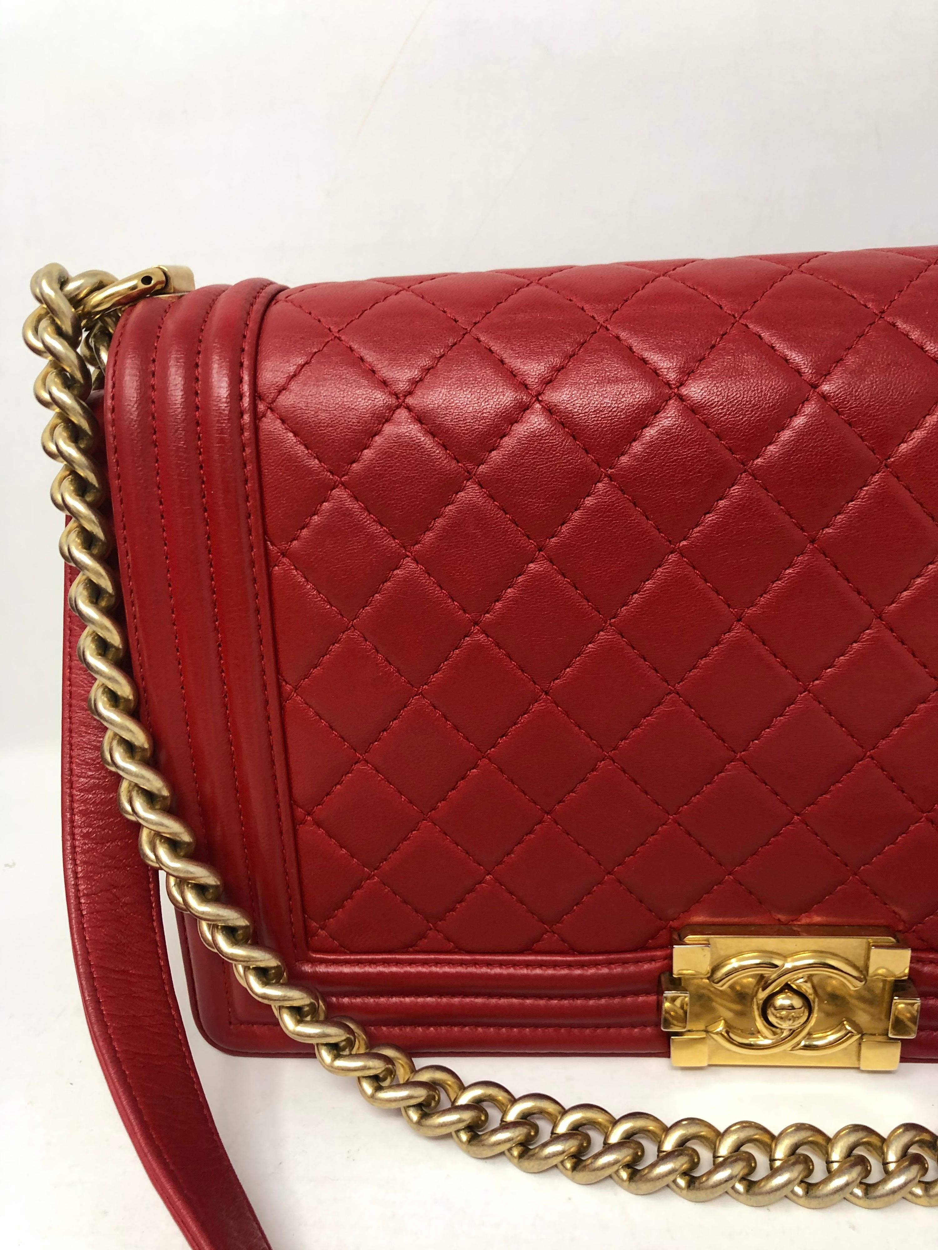 Chanel Red Medium Boy Bag  In Excellent Condition In Athens, GA