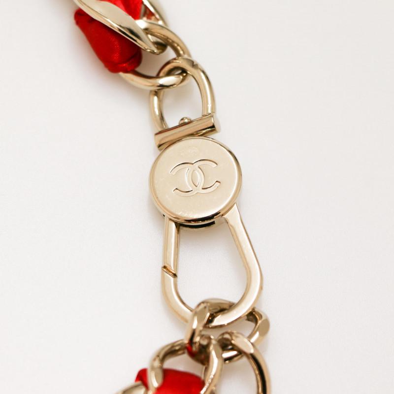 Women's Chanel Red Metal and Satin Belt Chain