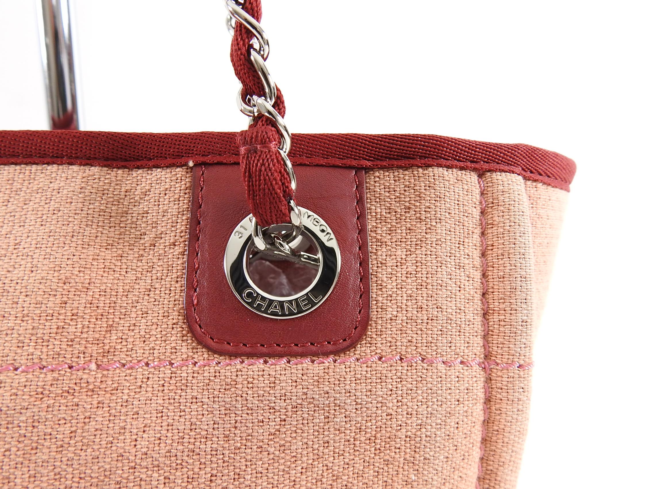 Chanel Red Mini Deauville Fabric Tote Bag 2