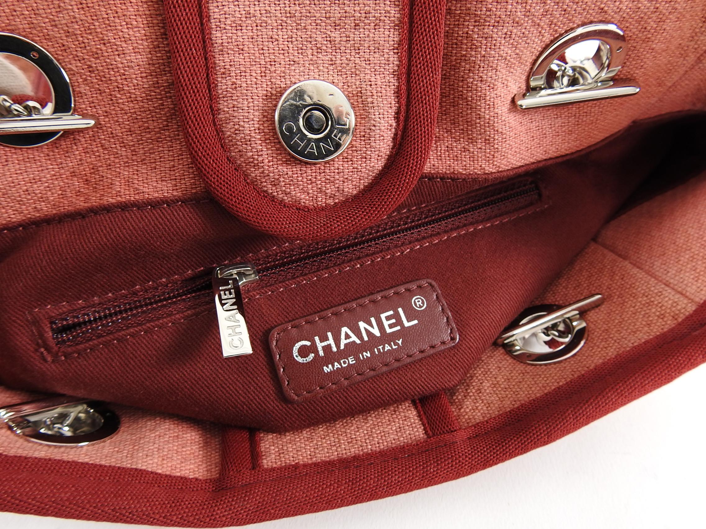 Chanel Red Mini Deauville Fabric Tote Bag 6
