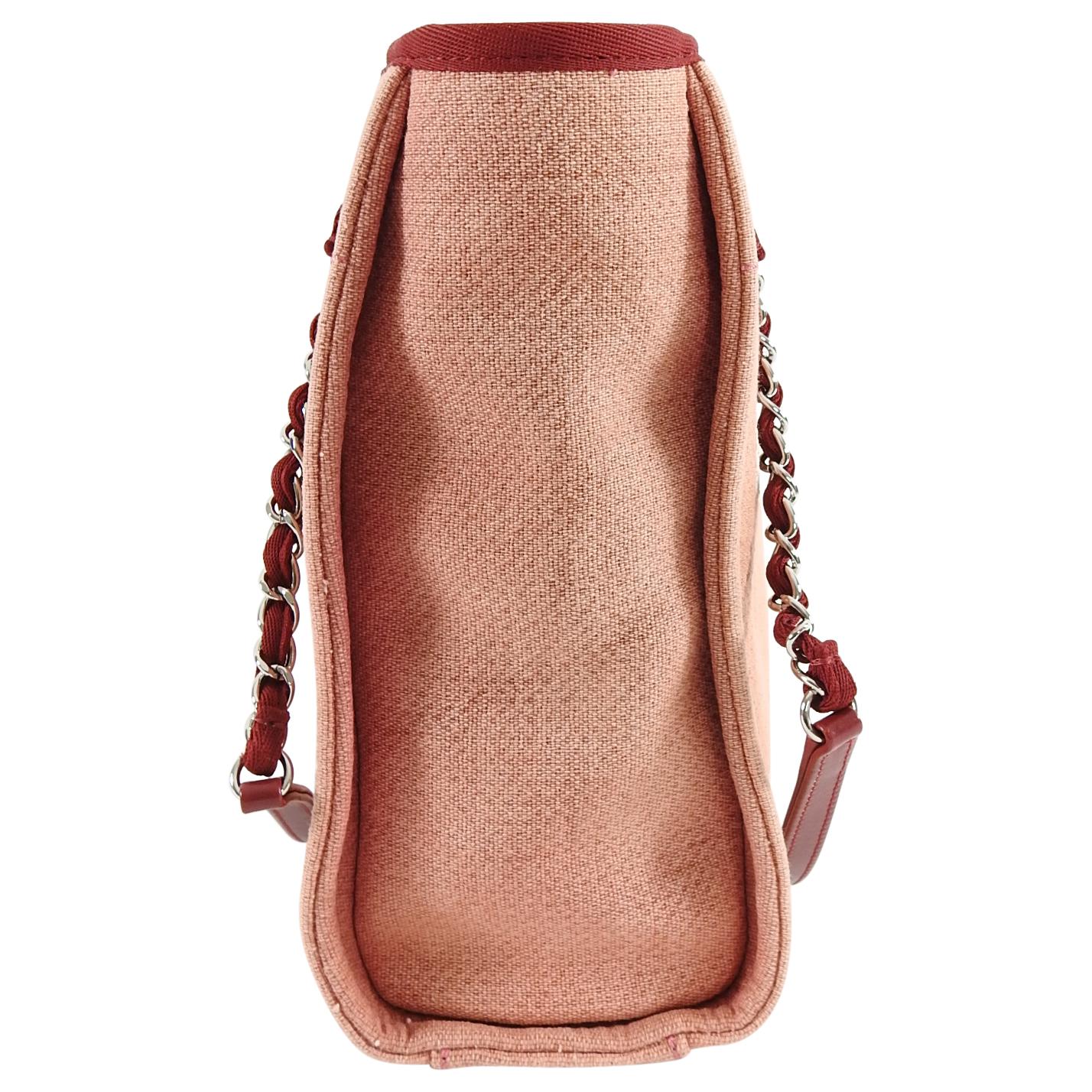 Women's Chanel Red Mini Deauville Fabric Tote Bag