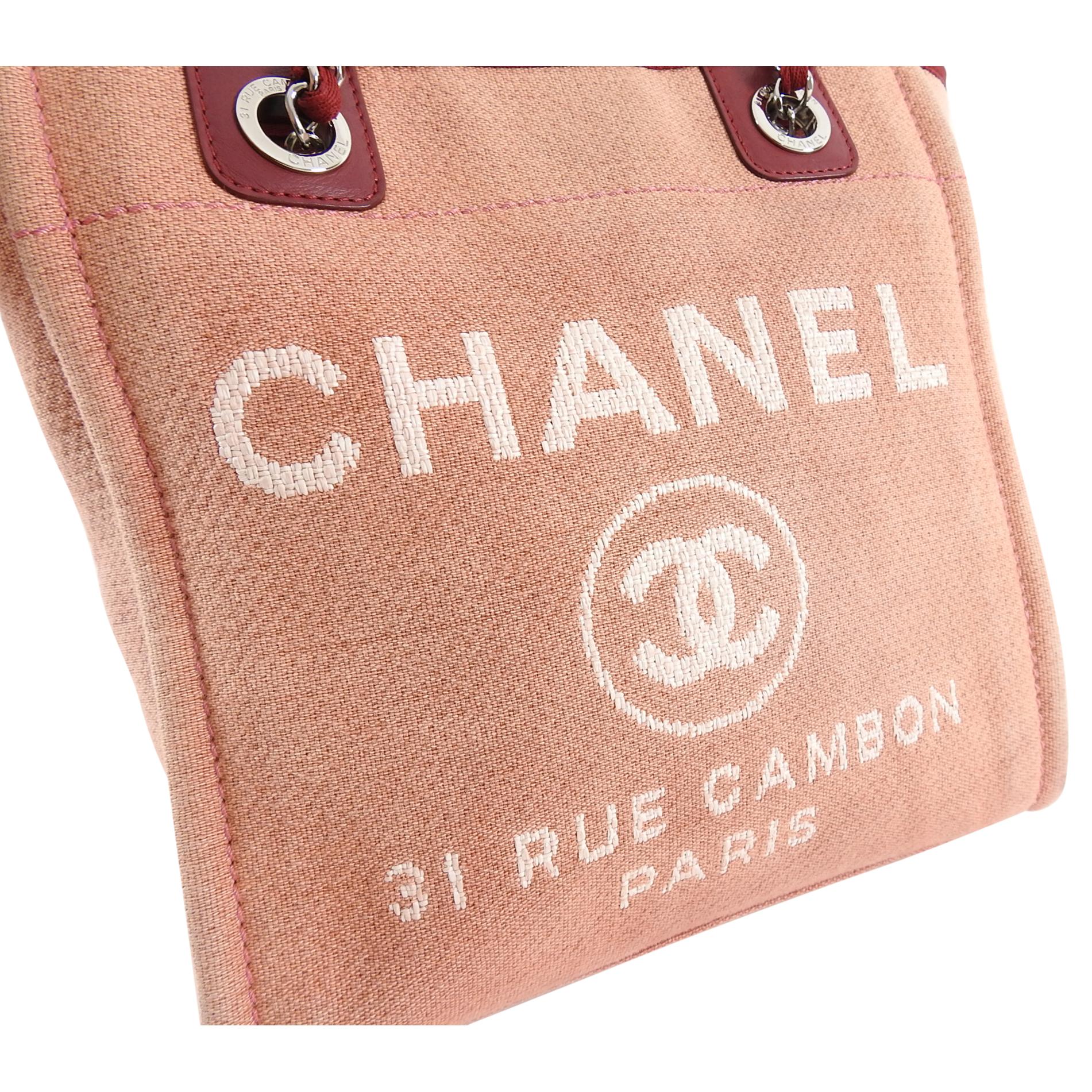 Chanel Red Mini Deauville Fabric Tote Bag 1