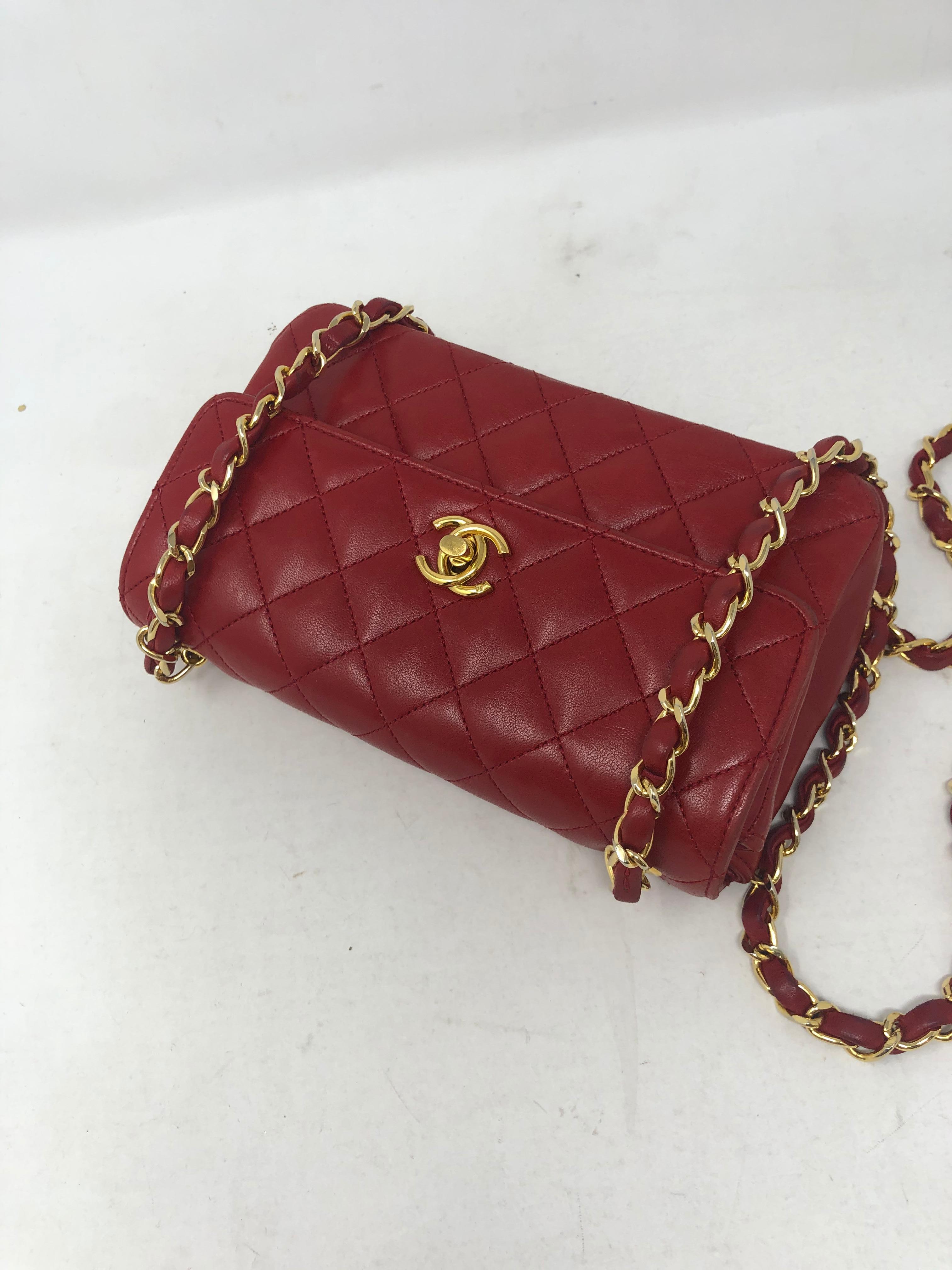 Brown Chanel Red Mini Lambskin Crossbody Bag
