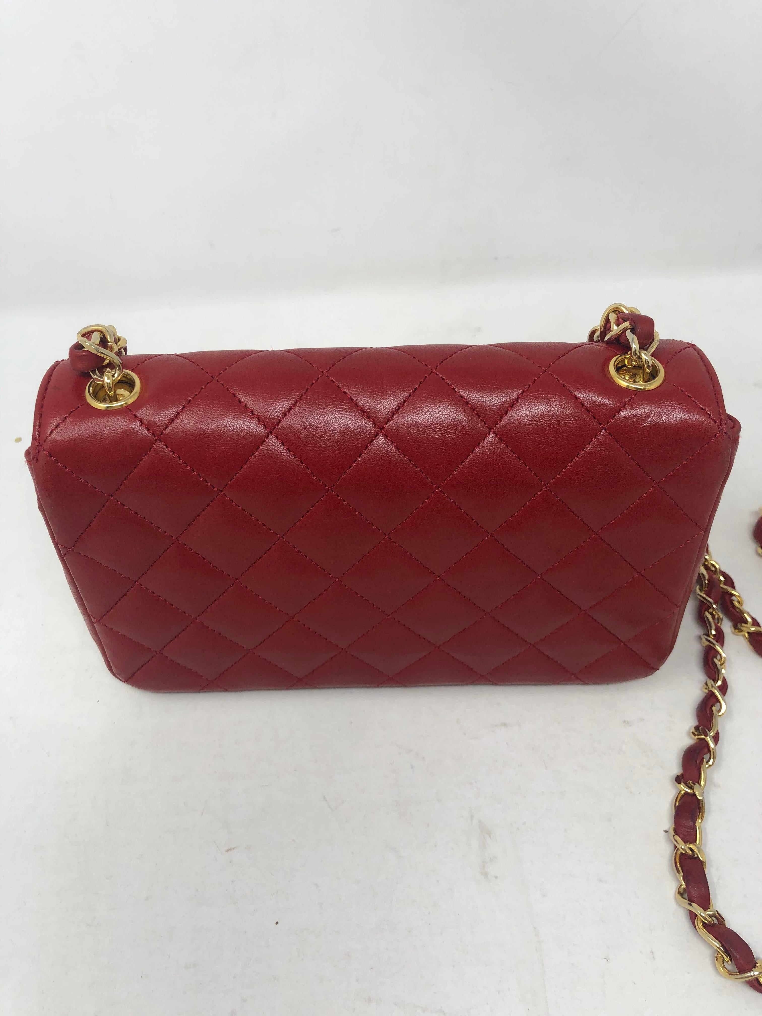 Chanel Red Mini Lambskin Crossbody Bag In Good Condition In Athens, GA