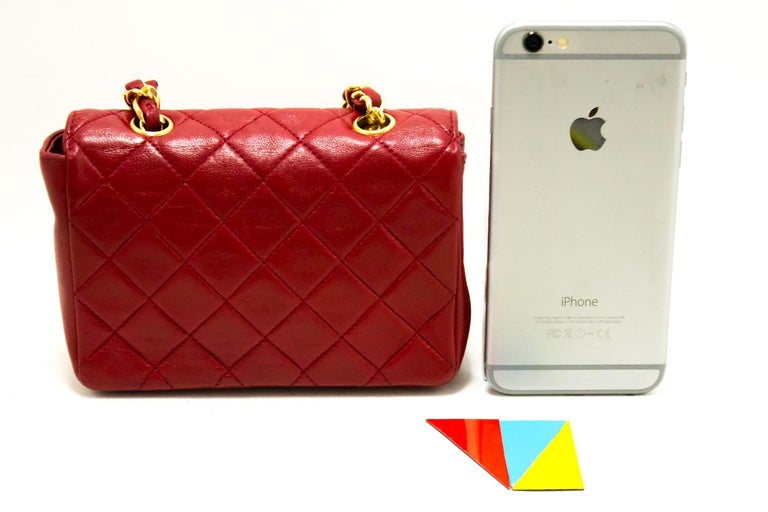 CHANEL Red Mini Very Small Chain Shoulder Crossbody Bag Quilted For Sale at 1stdibs