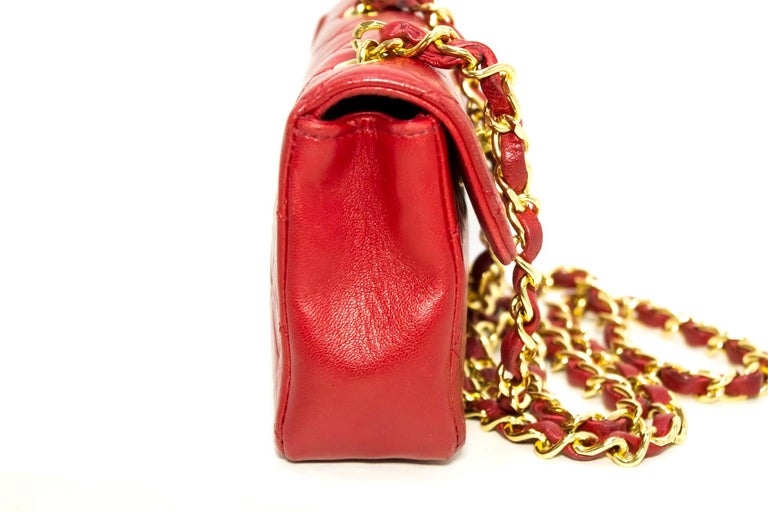 CHANEL Red Mini Very Small Chain Shoulder Crossbody Bag Quilted For Sale at 1stdibs