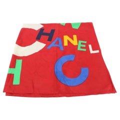 Chanel Red Multicolor Logo Silk Scarf 112c28