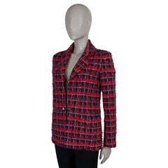 CHANEL red navy black white cotton 24S TWEED Jacket 36 XS