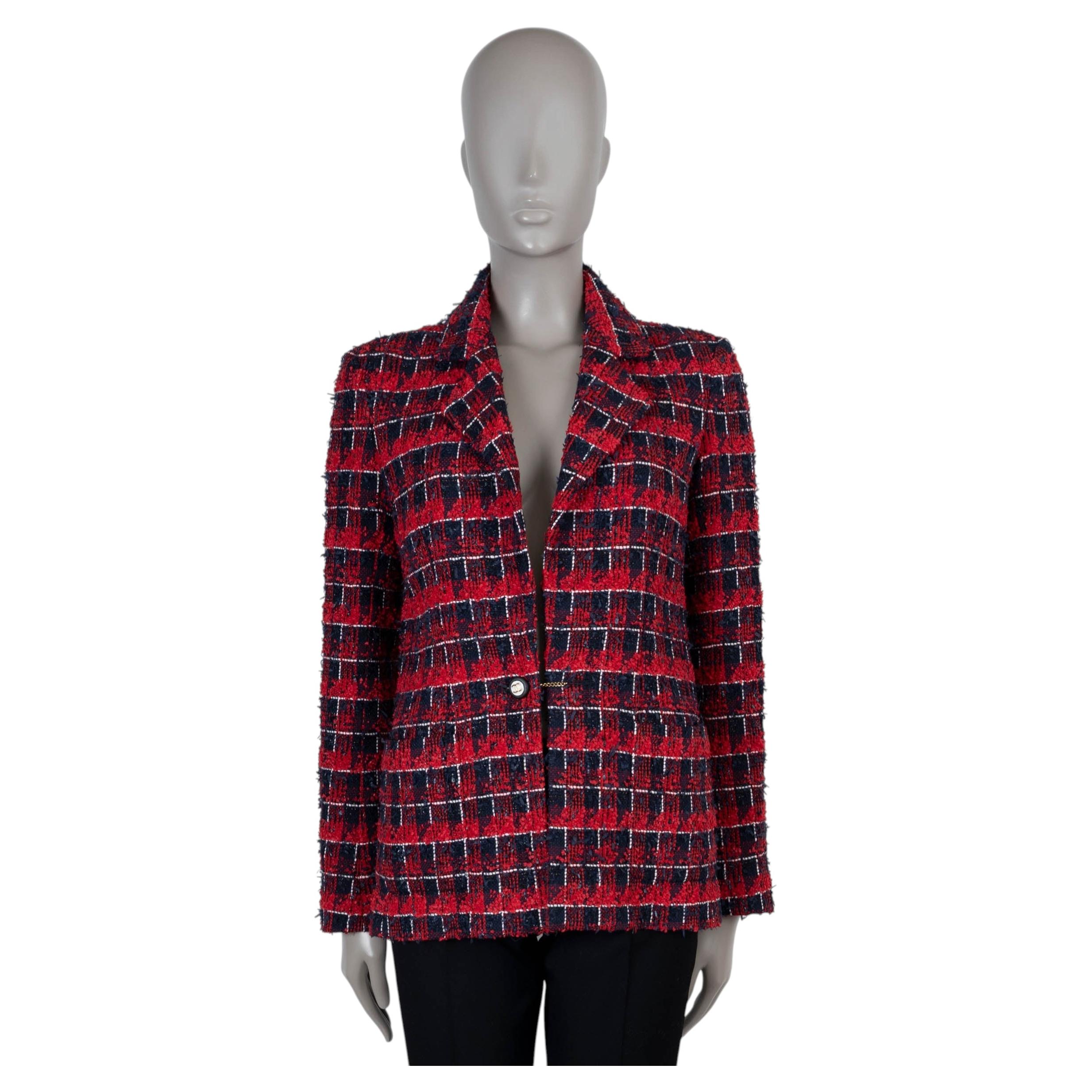 CHANEL Jacke aus Baumwolle in Rot, Marineblau, Schwarz und Weiß, Modell 24S TWEED, Größe 36 XS