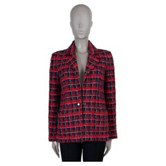 CHANEL red navy black white cotton 24S TWEED Jacket 36 XS