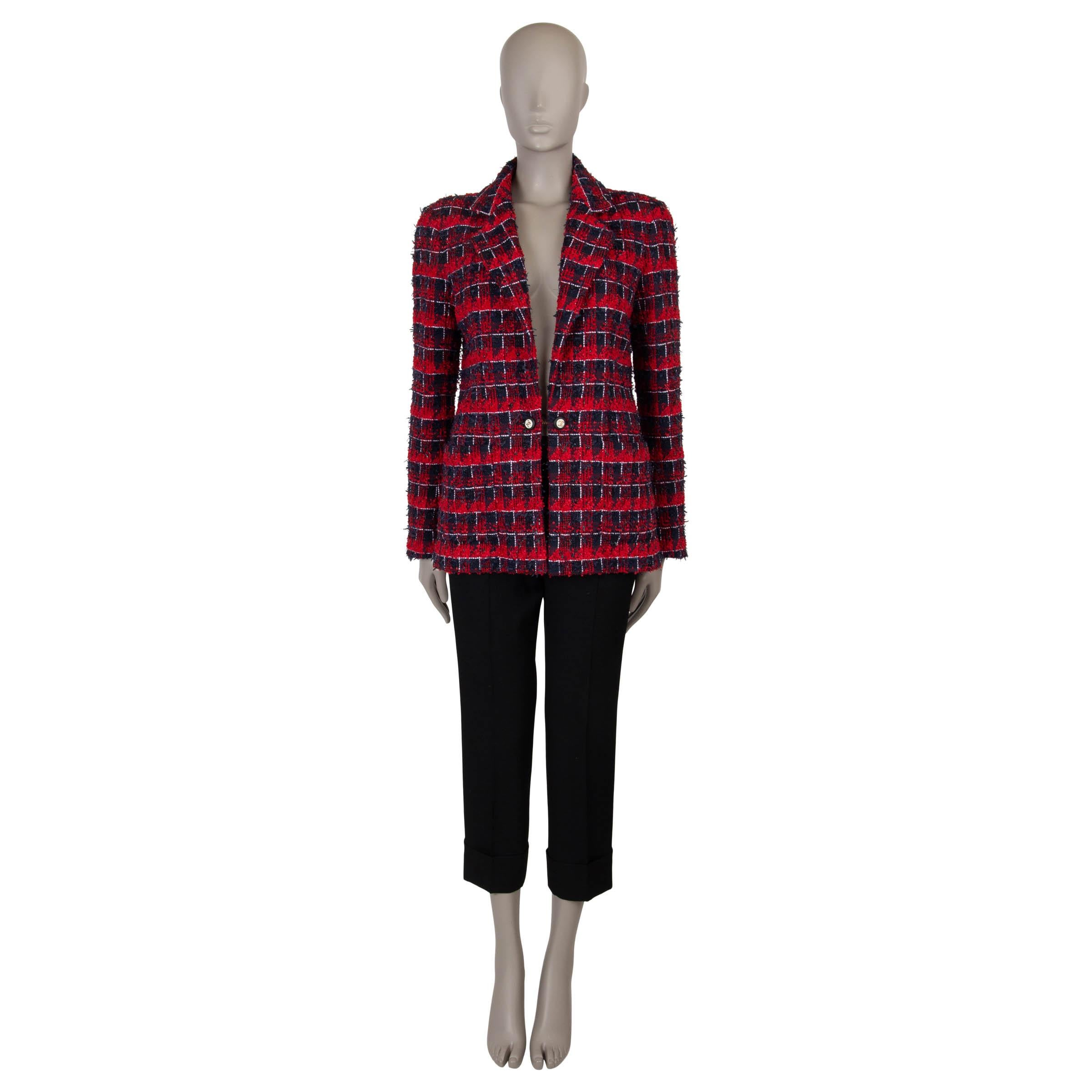 Women's CHANEL red navy black white cotton 24S TWEED Jacket 40 M For Sale