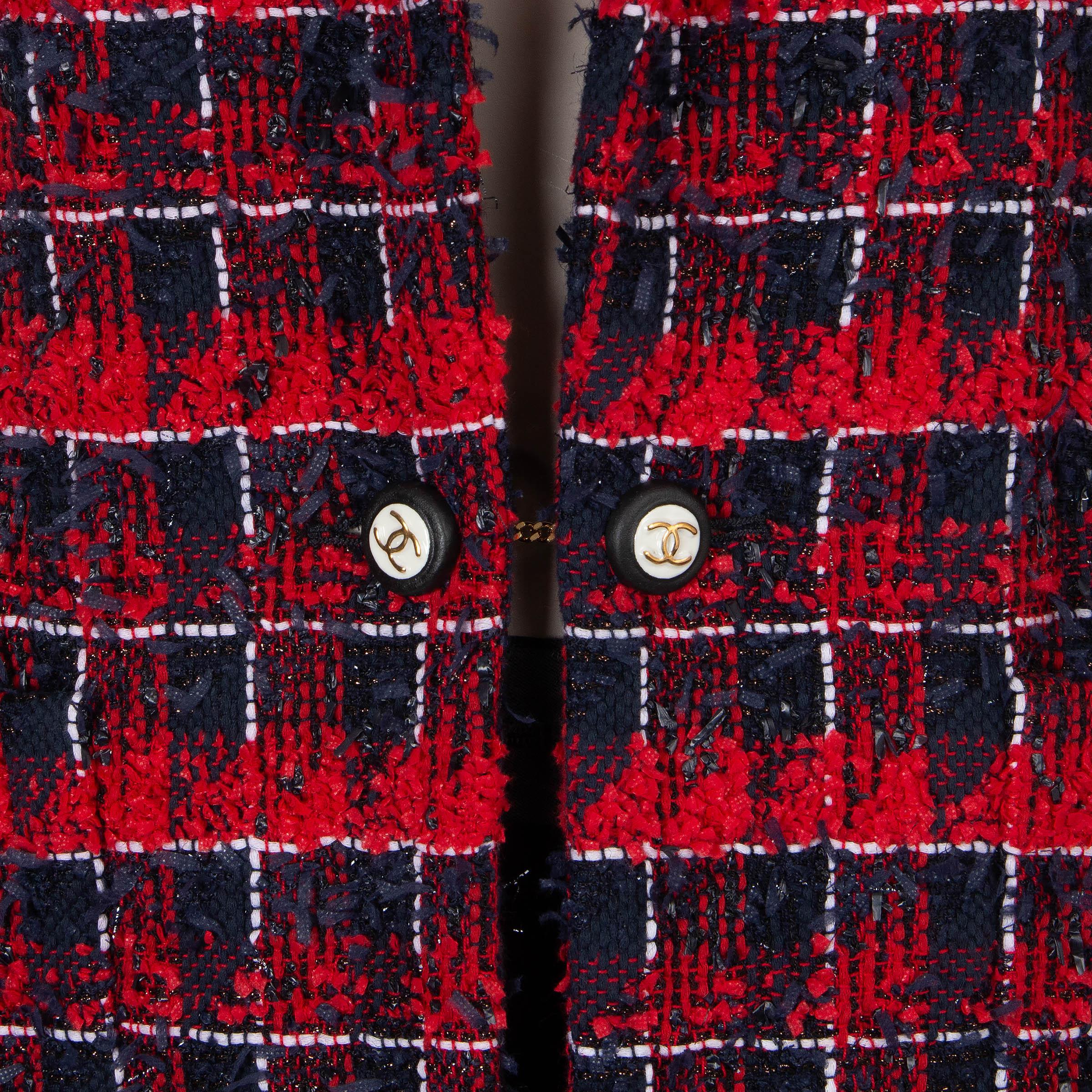 CHANEL red navy black white cotton 24S TWEED Jacket 40 M For Sale 1