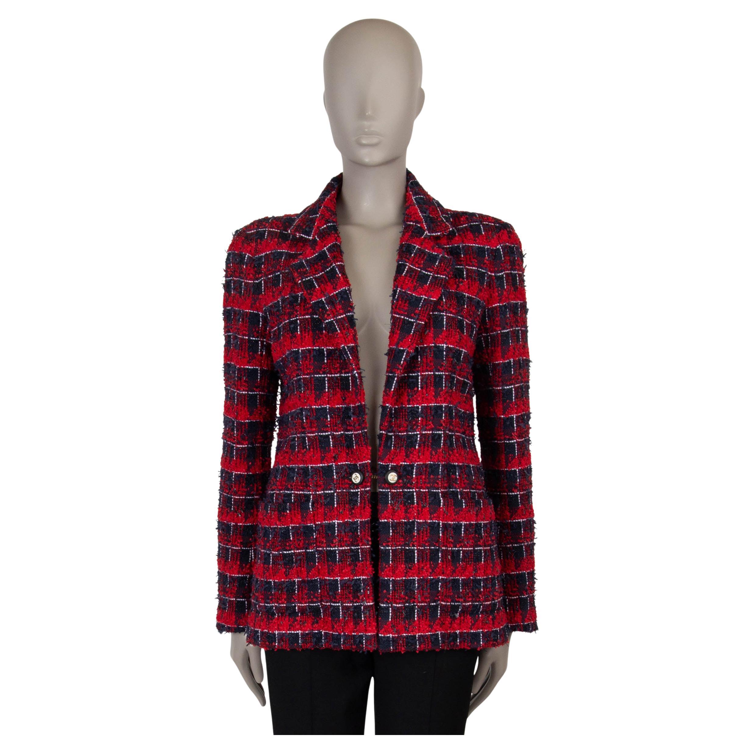 CHANEL red navy black white cotton 24S TWEED Jacket 40 M For Sale