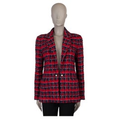 CHANEL red navy black white cotton 24S TWEED Jacket 40 M