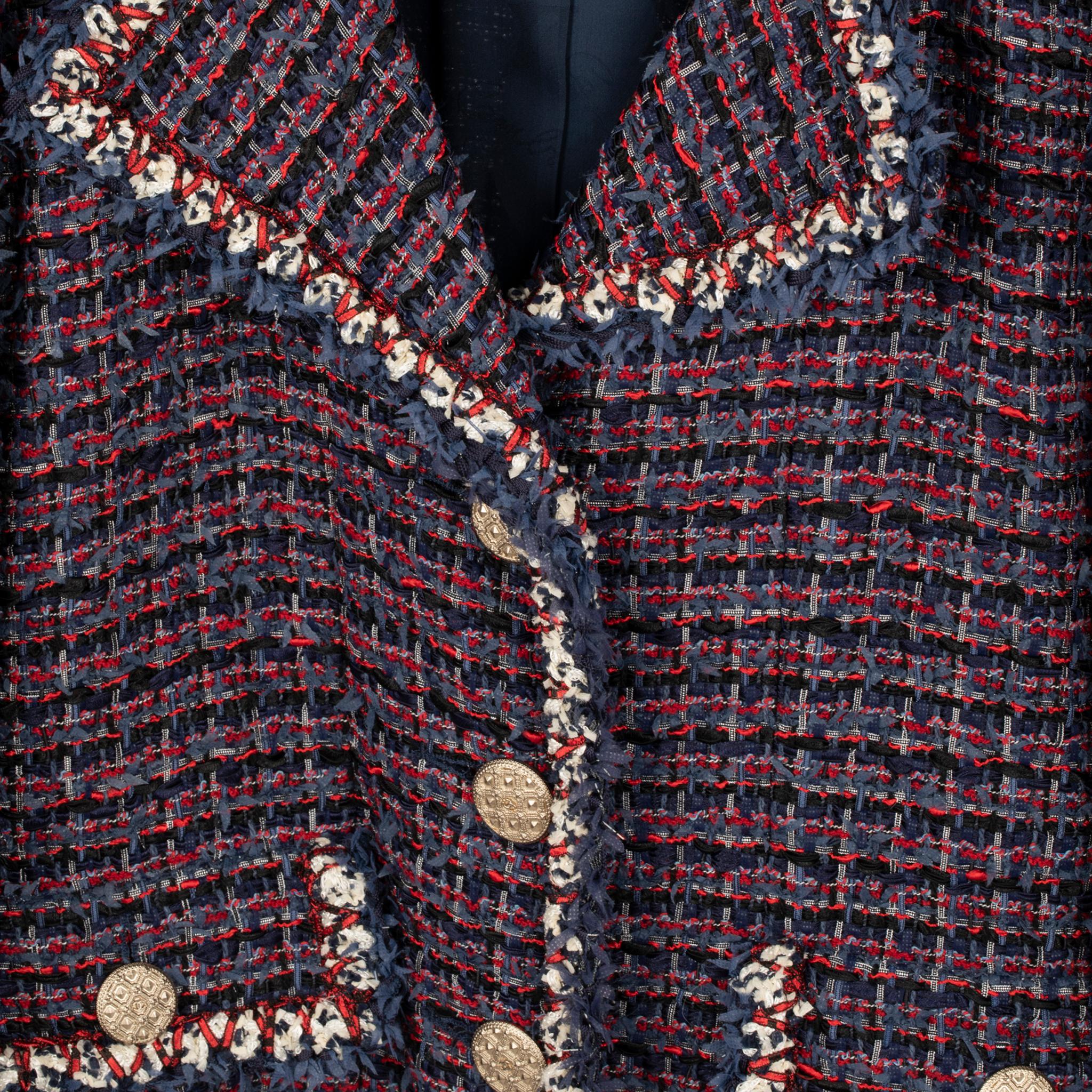 Women's Chanel Red, Navy & Ivory Tweed Jacket 38 FR