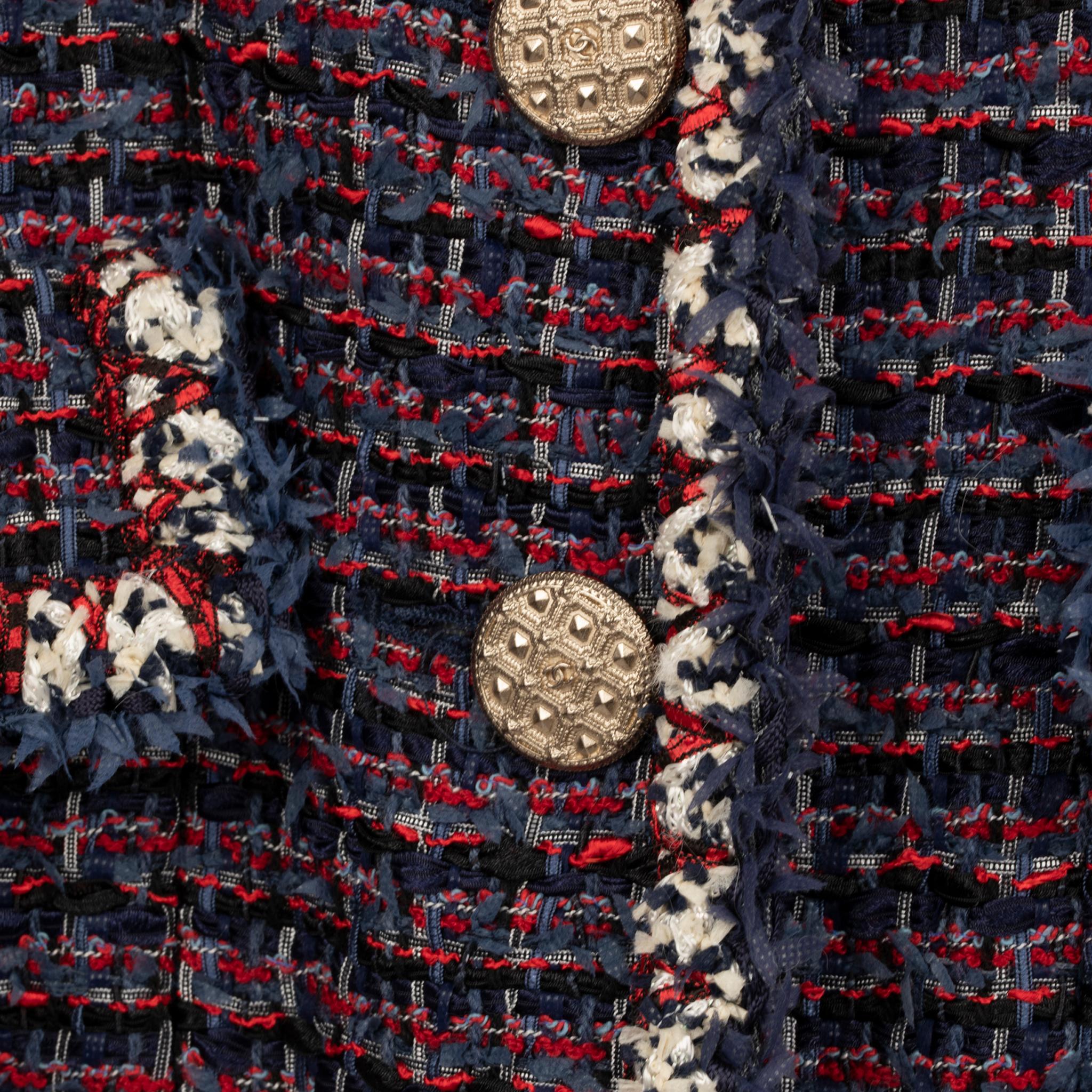 Chanel Red, Navy & Ivory Tweed Jacket 38 FR 1