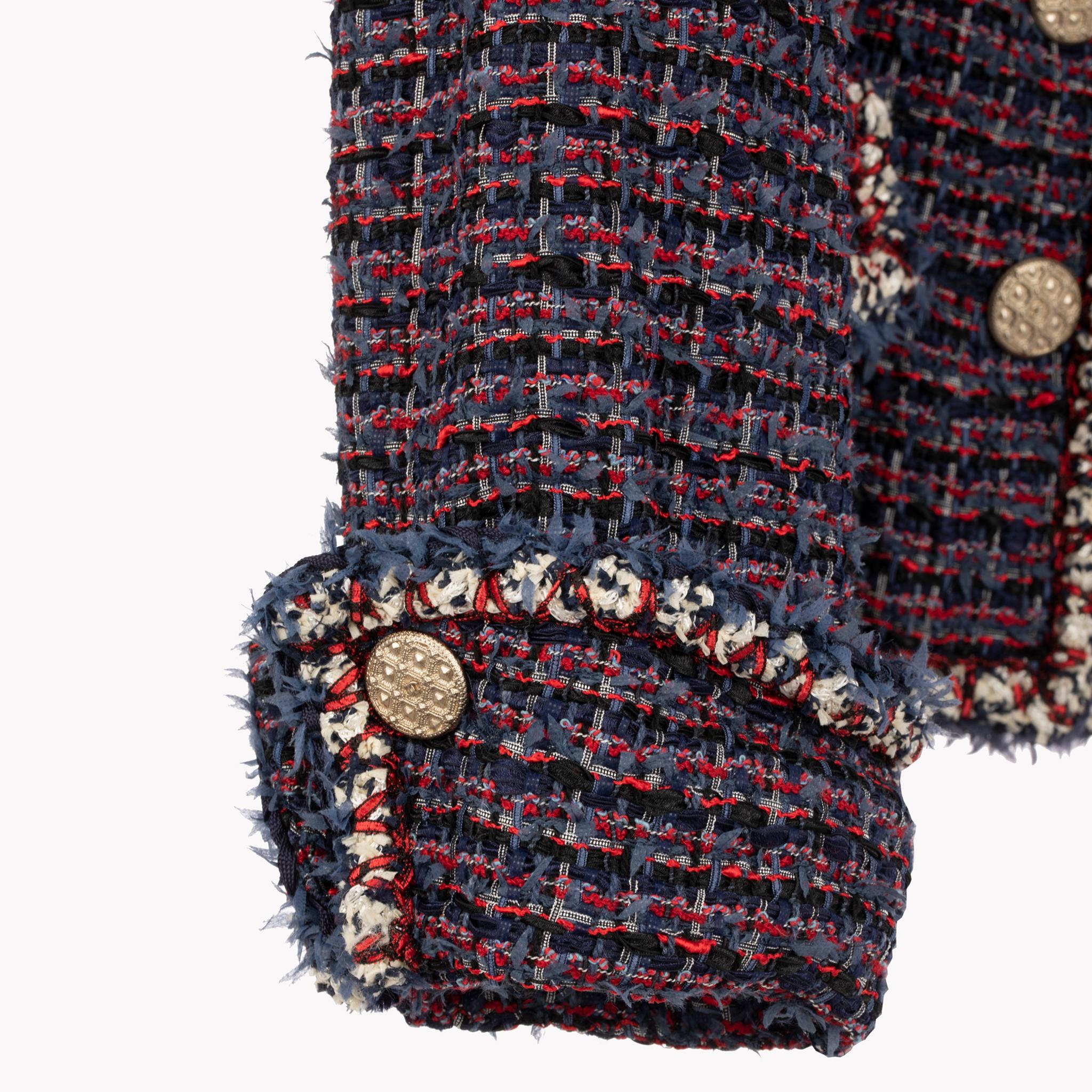 Chanel Red, Navy & Ivory Tweed Jacket 38 FR 2