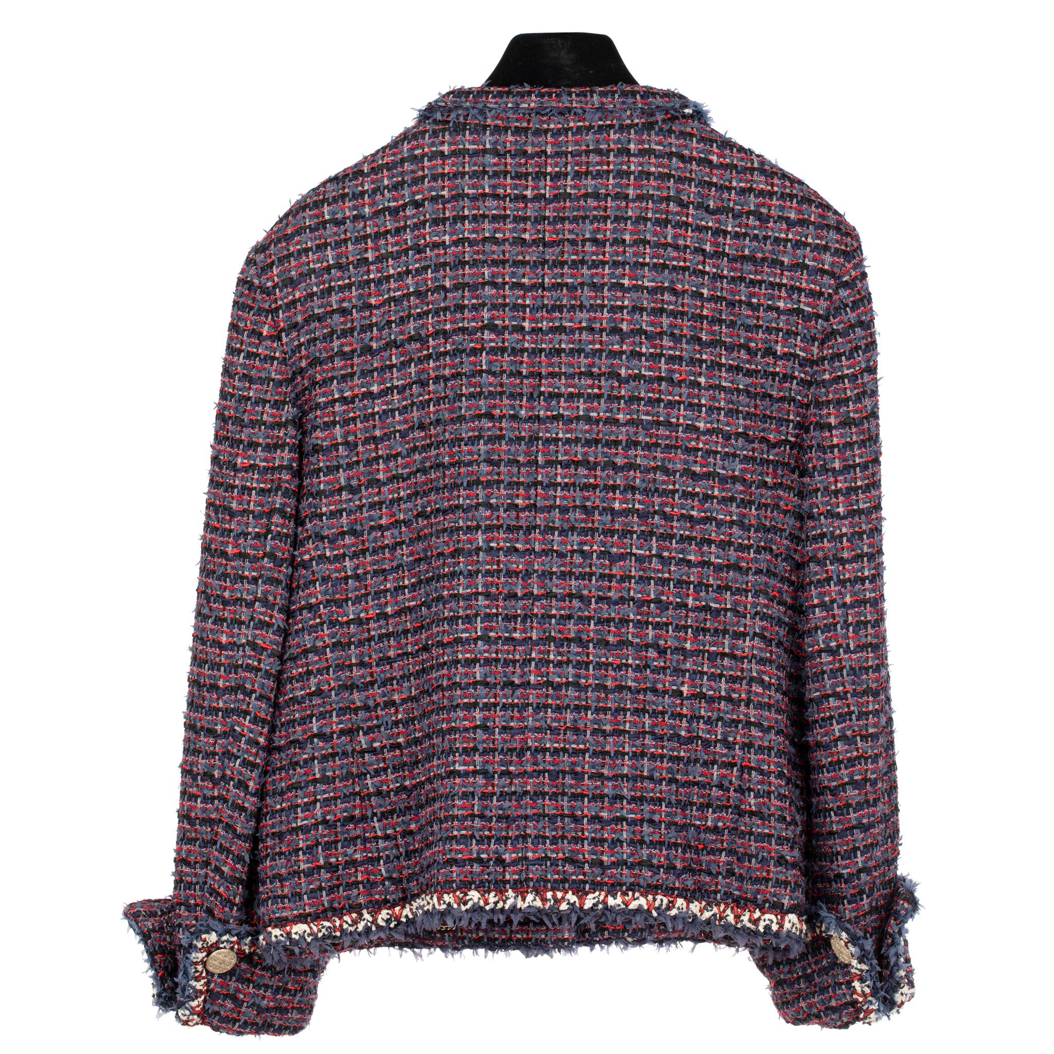 Chanel Red, Navy & Ivory Tweed Jacket 38 FR 3