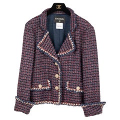 Chanel Red, Navy & Ivory Tweed Jacket 38 FR