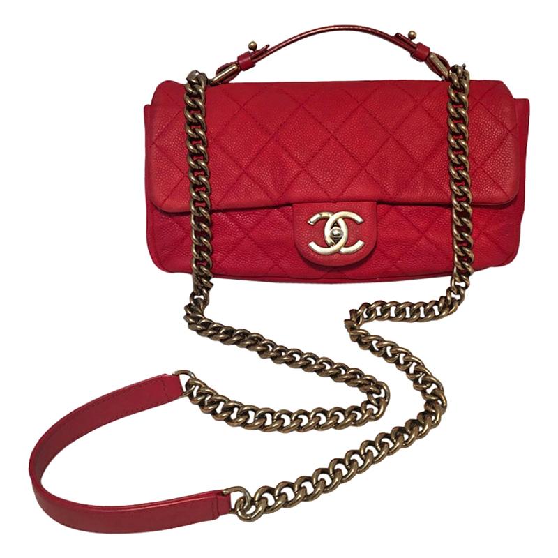 Chanel Red Nubuck Leather Top Handle Coco Classic Flap Shoulder Bag