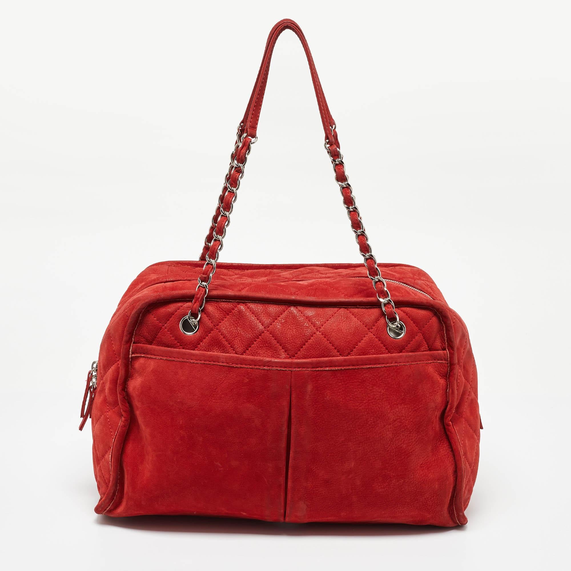 Women's Chanel Red Nubuck Leather Ultra Soft Natural Beauty Bag