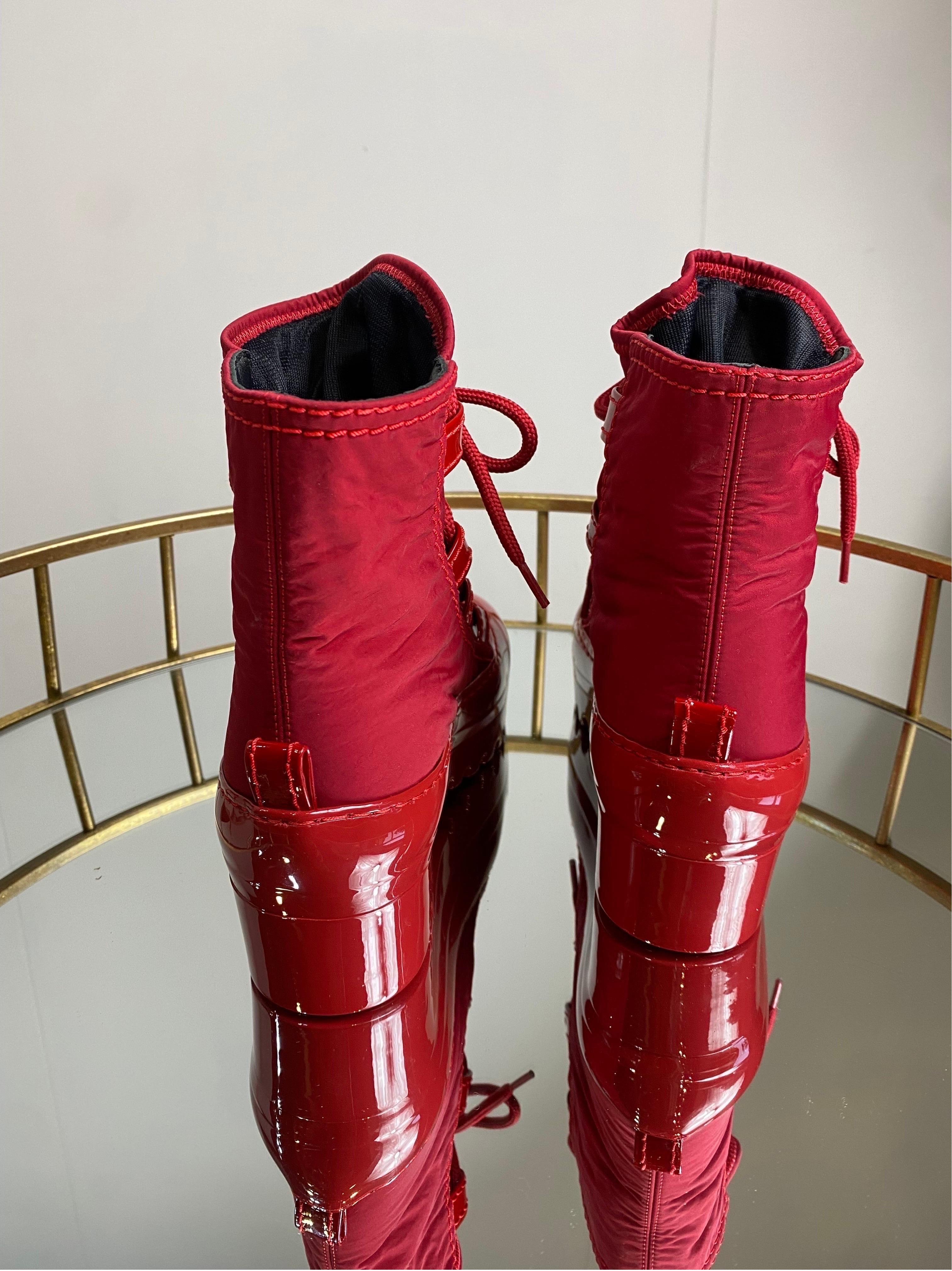 Chanel red nylon and patent leather sportive ankle boots.
 For Sale 3