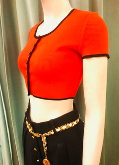 Chanel red/orange cropped cardigan top