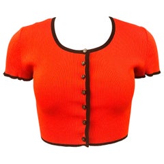 Chanel red/orange cropped cardigan top