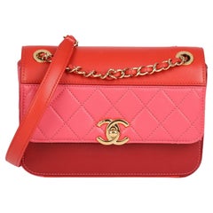 CHANEL Red, Orange & Pink Quilted Lambskin Mini Classic Single Flap Bag