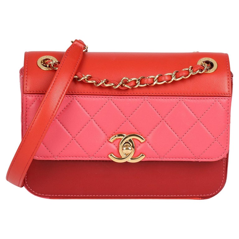 CHANEL Red, Orange and Pink Quilted Lambskin Mini Classic Single Flap
