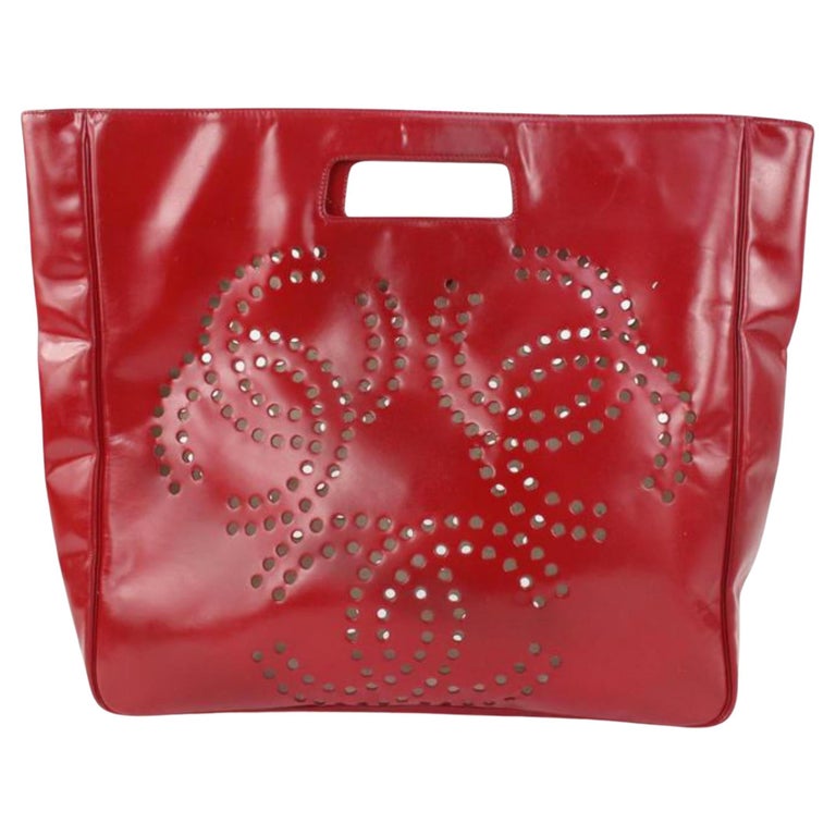 Chanel Red Patent 3 CC Perforated Tote Bag 7C1021 For Sale at 1stDibs