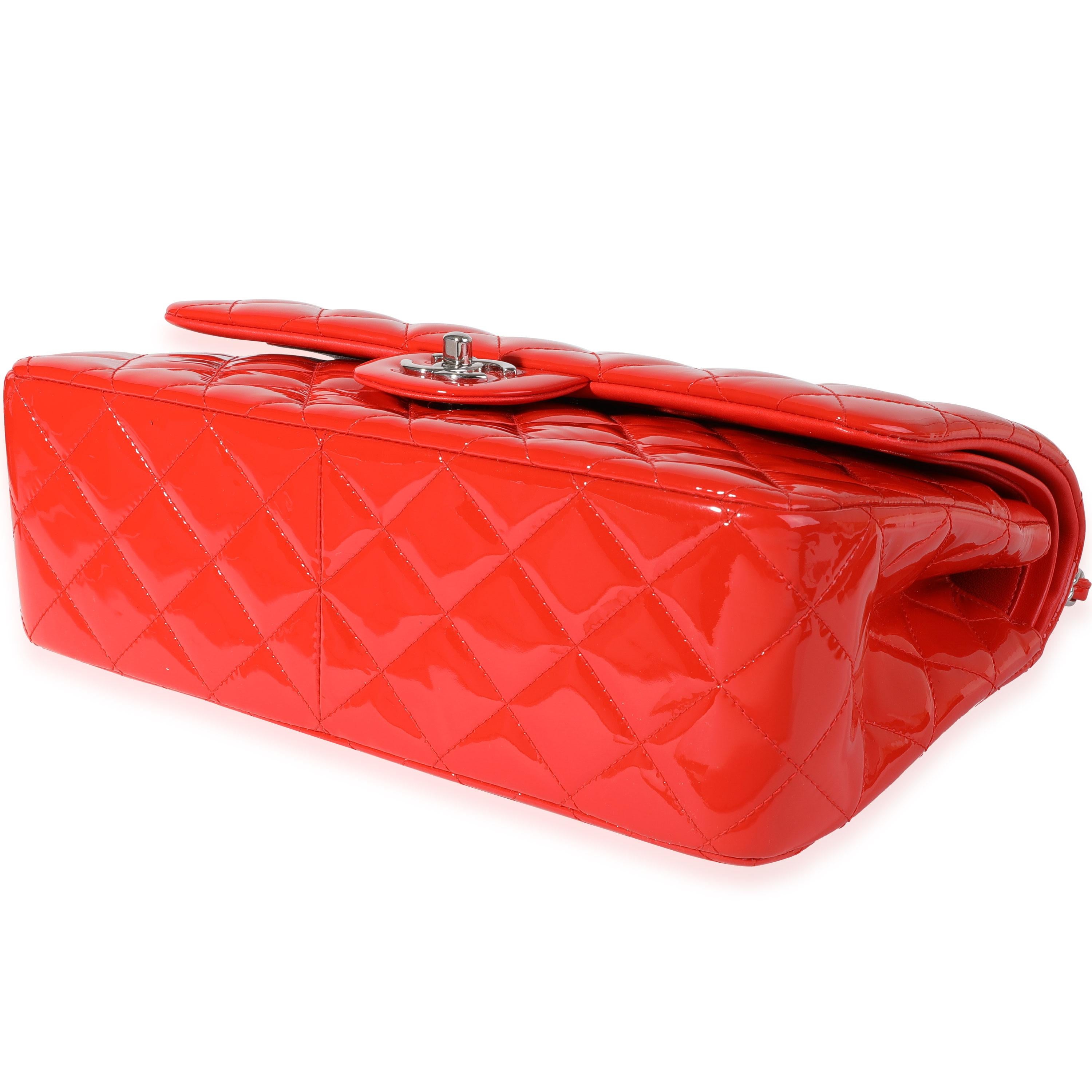 Women's Chanel Red Patent Classic Jumbo Double Flap Bag