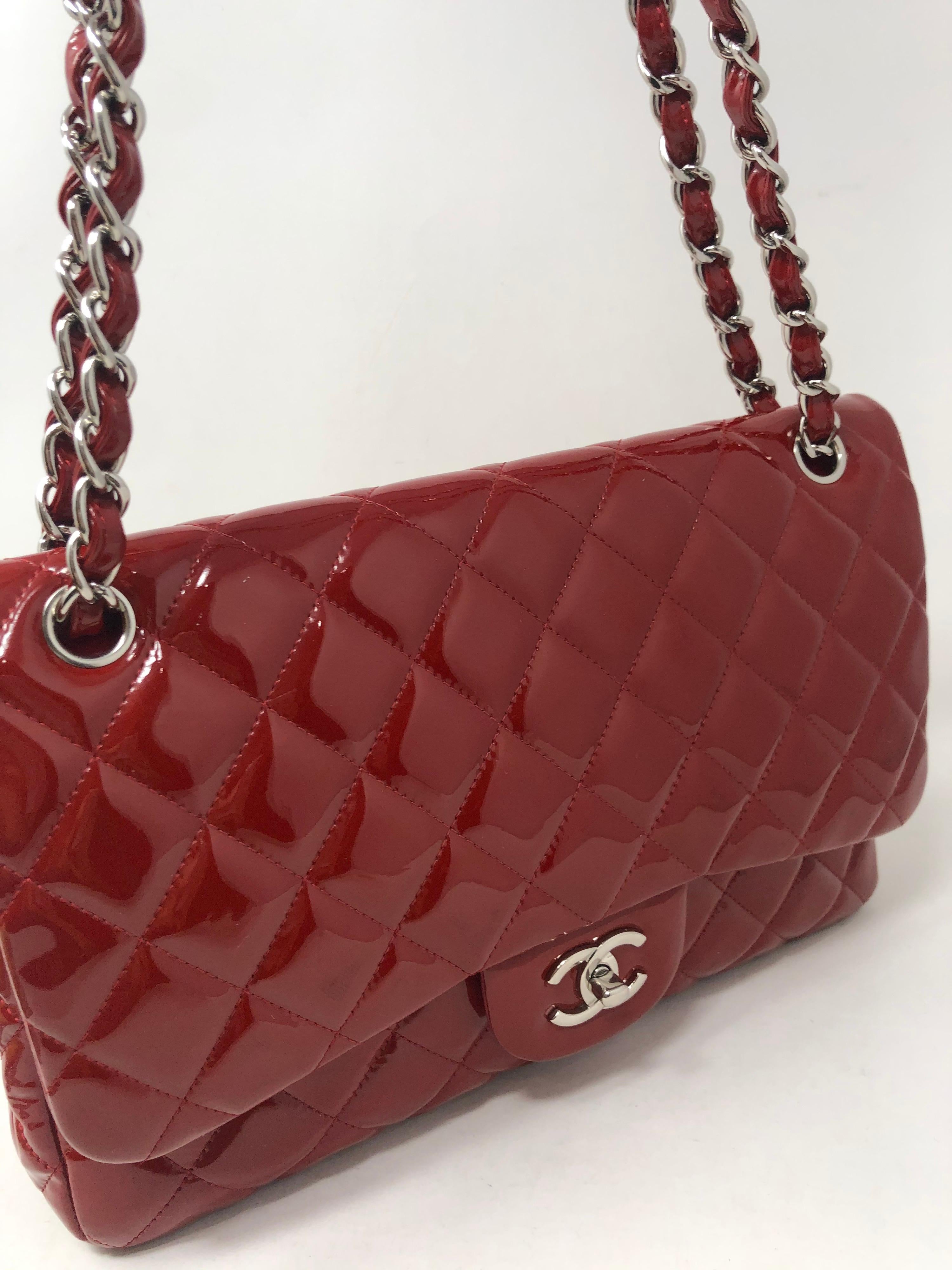 Chanel Red Patent Jumbo Bag  10