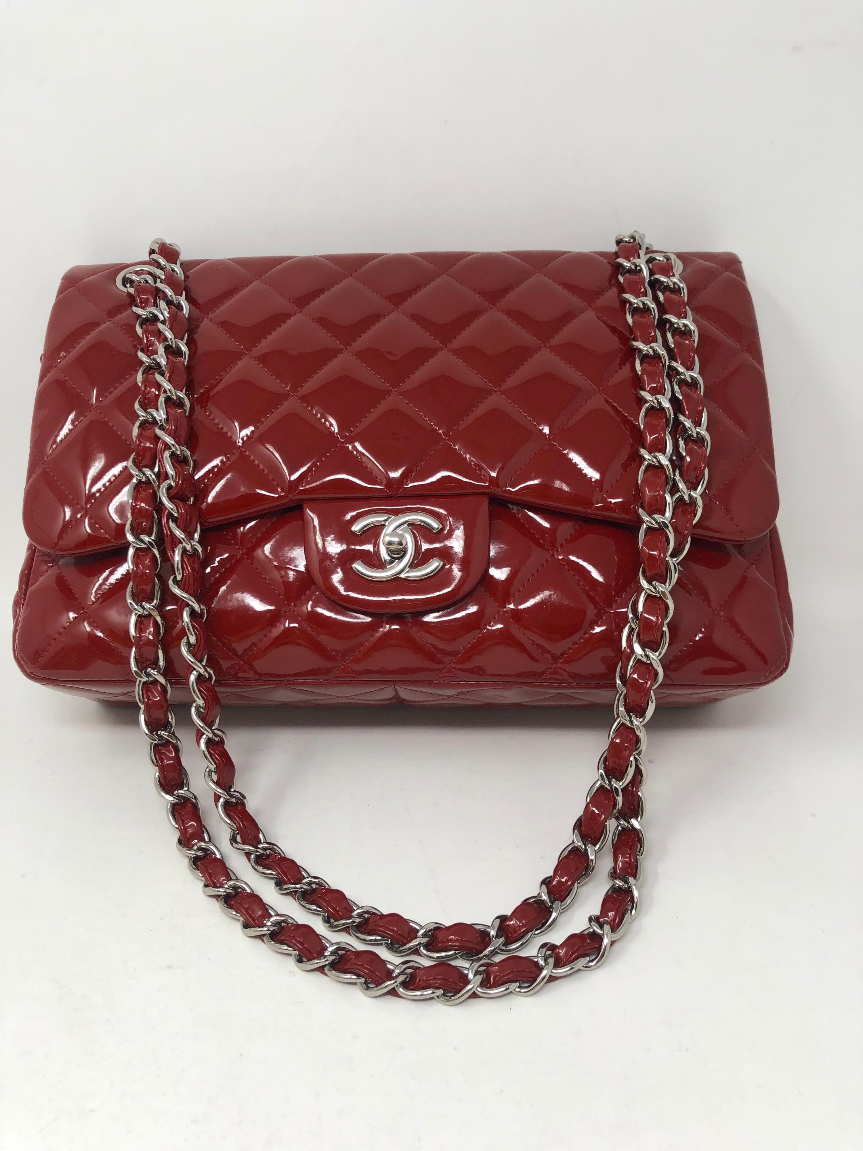 Brown Chanel Red Patent Jumbo Bag 