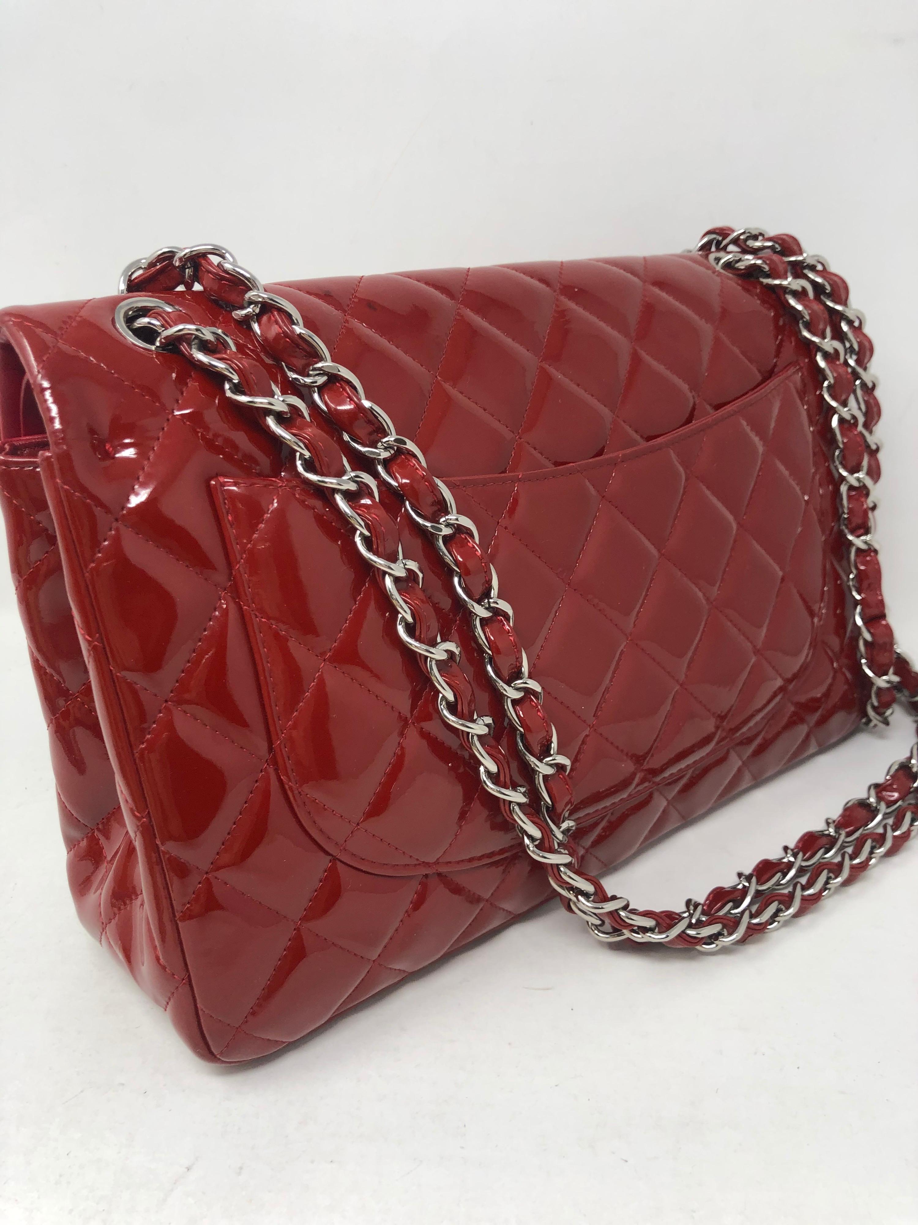 Chanel Red Patent Jumbo Bag  4