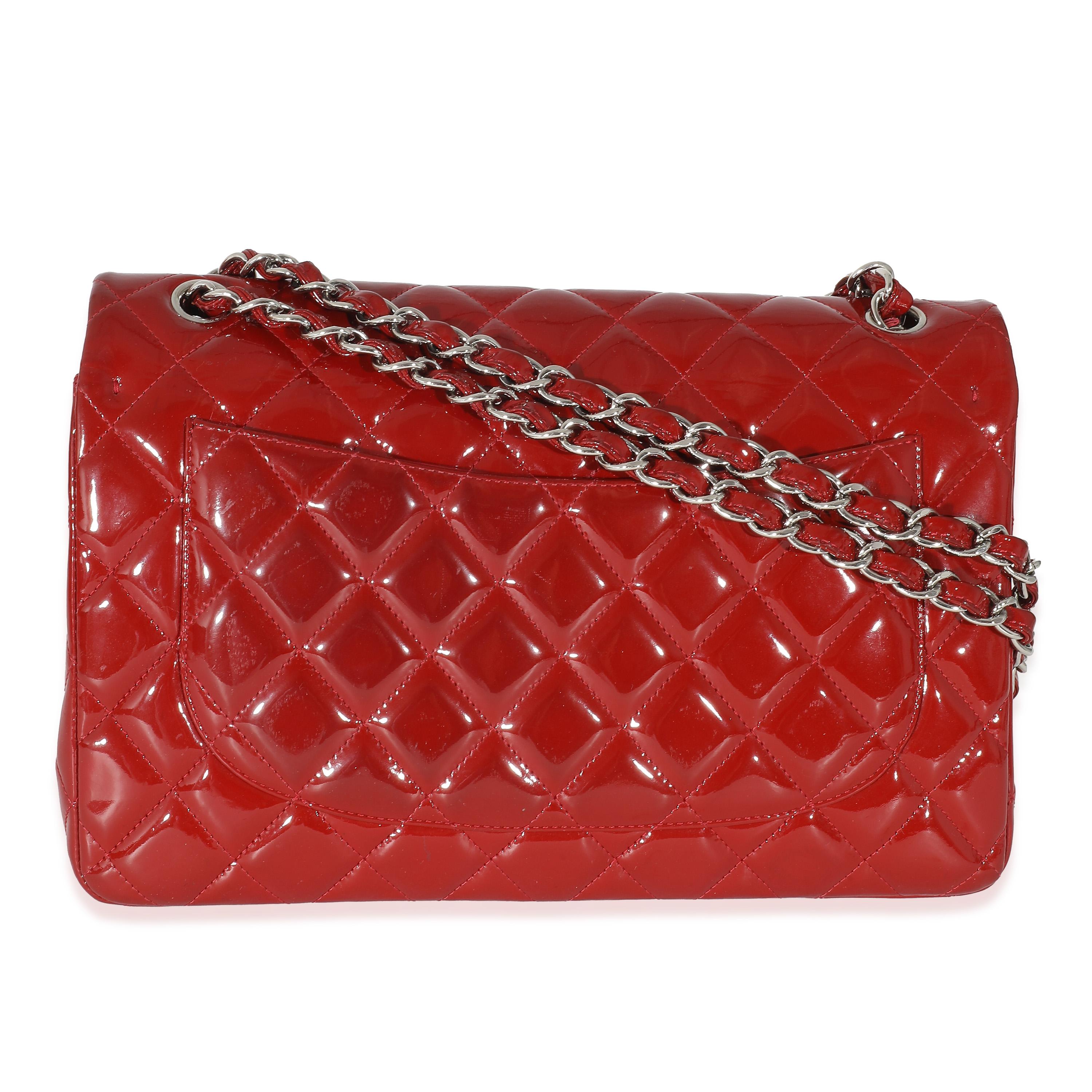 Chanel Red Patent Jumbo Double Flap Bag In Excellent Condition In New York, NY