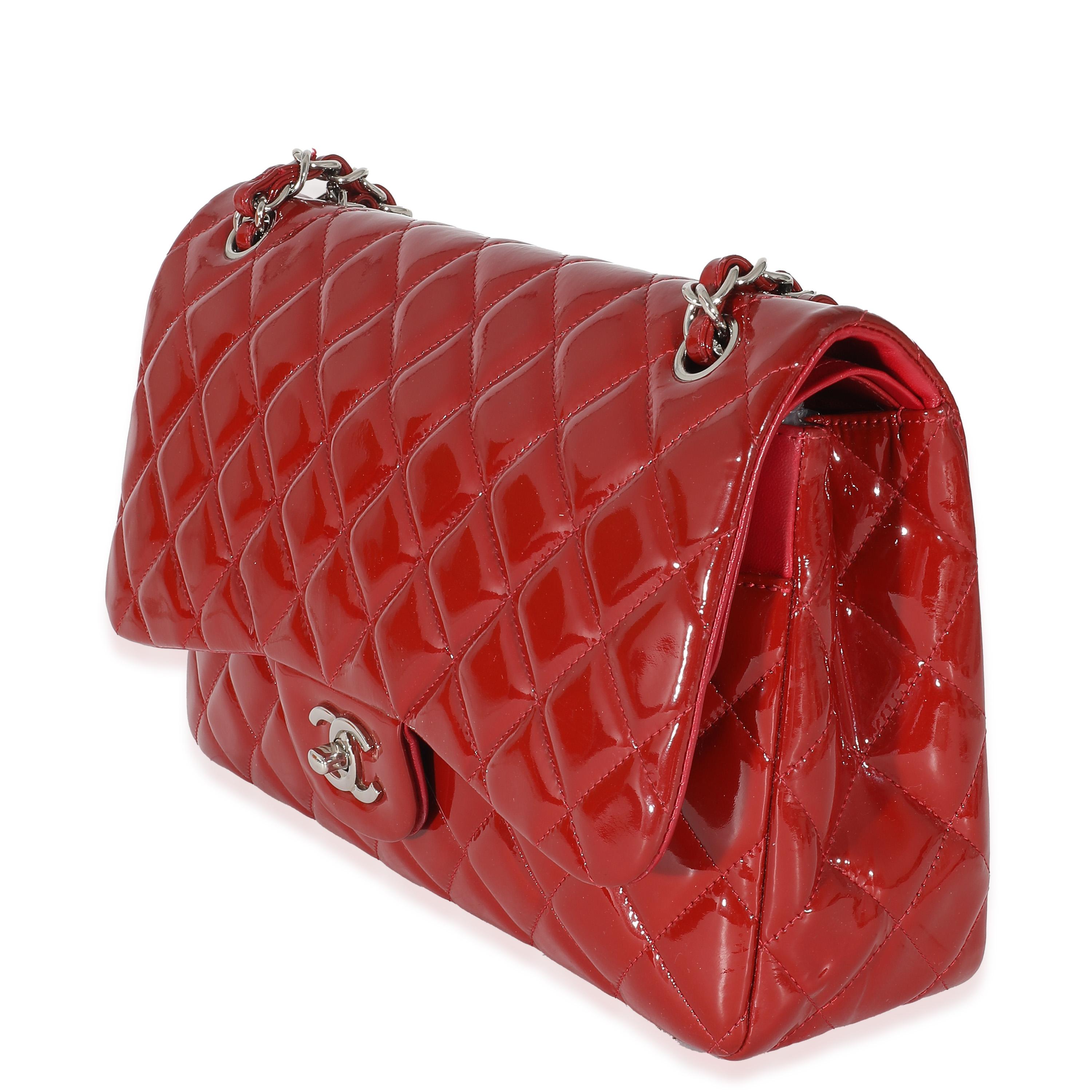 Women's Chanel Red Patent Jumbo Double Flap Bag