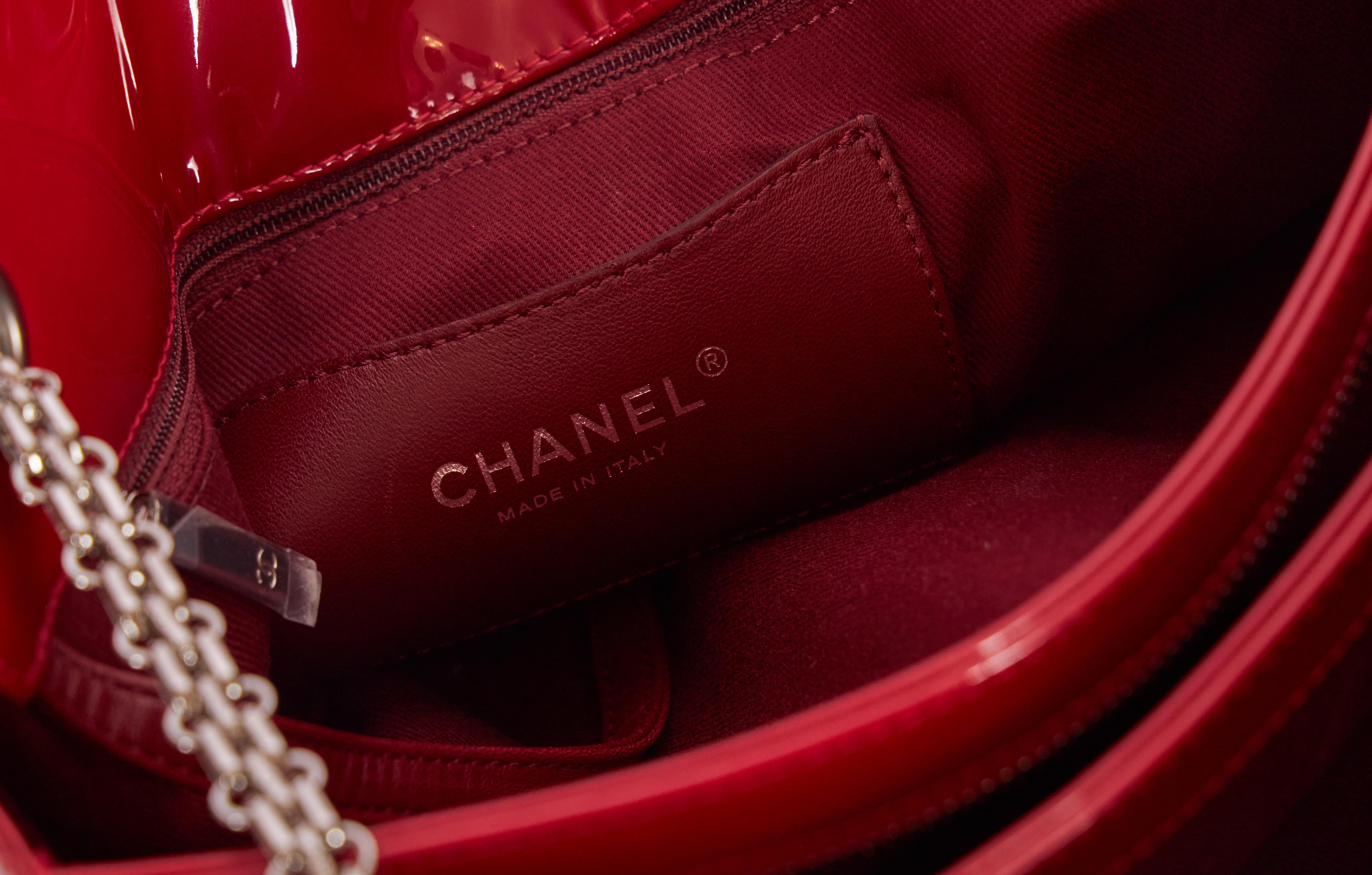 Chanel Red Patent Large Mademoiselle Bag In Excellent Condition In West Hollywood, CA