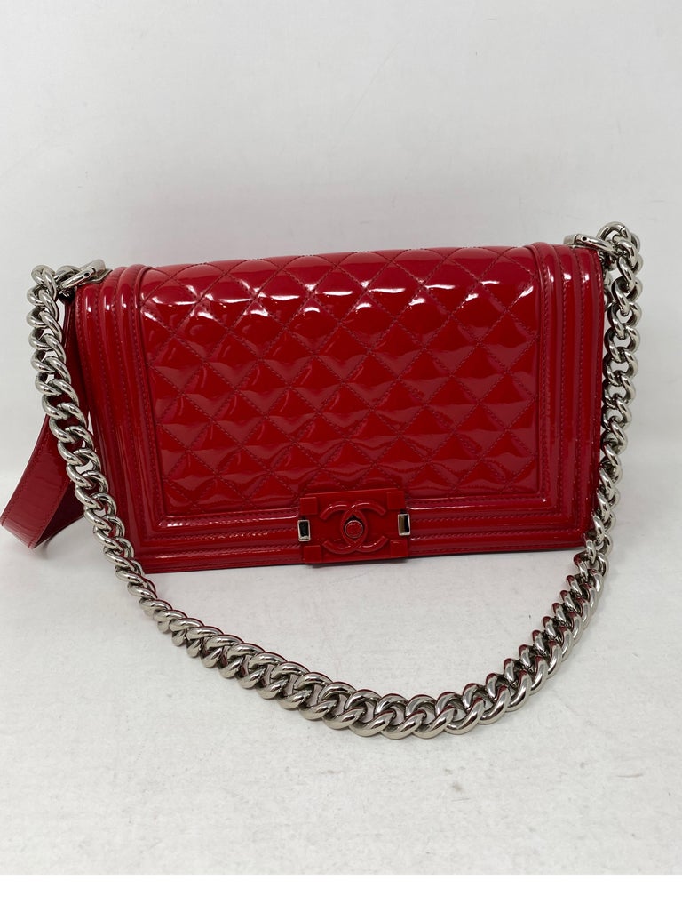 Chanel Red Patent Leather Boy Bag