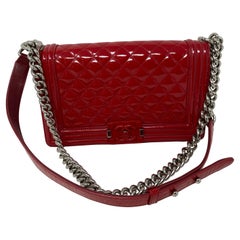 Chanel Red Patent Leather Boy Bag