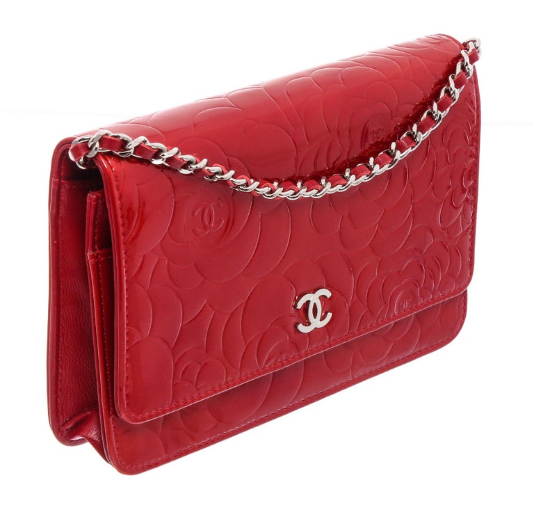 Chanel Red Lambskin Camellia Wallet on Chain (WOC) Q6AATR1IRB005