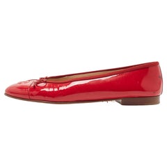 Chanel Red Patent Leather CC Bow Ballet Flats Size 40.5