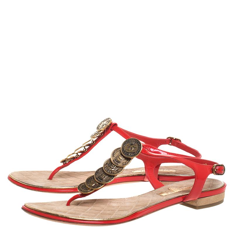 chanel red thong sandals